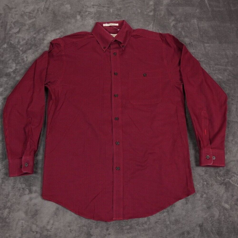 Vintage ORVIS Mens Medium Red Black Gingham Button Down Work Preppy Oversized